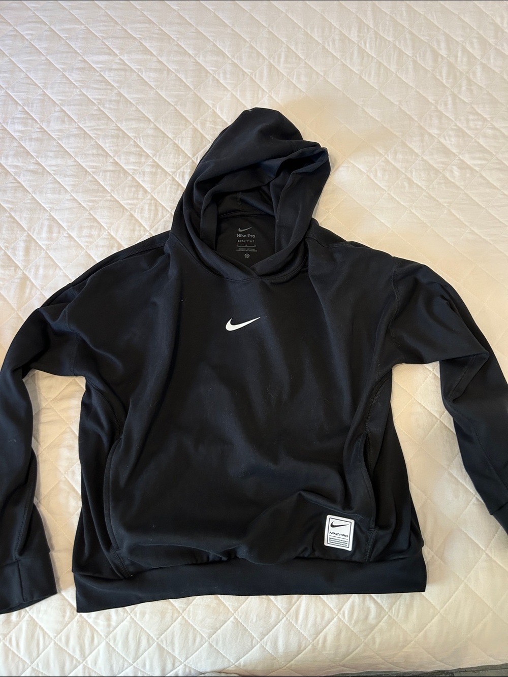 Nike Pro Dri-Fit Black Hoodie with White Swoosh Chest Logo
